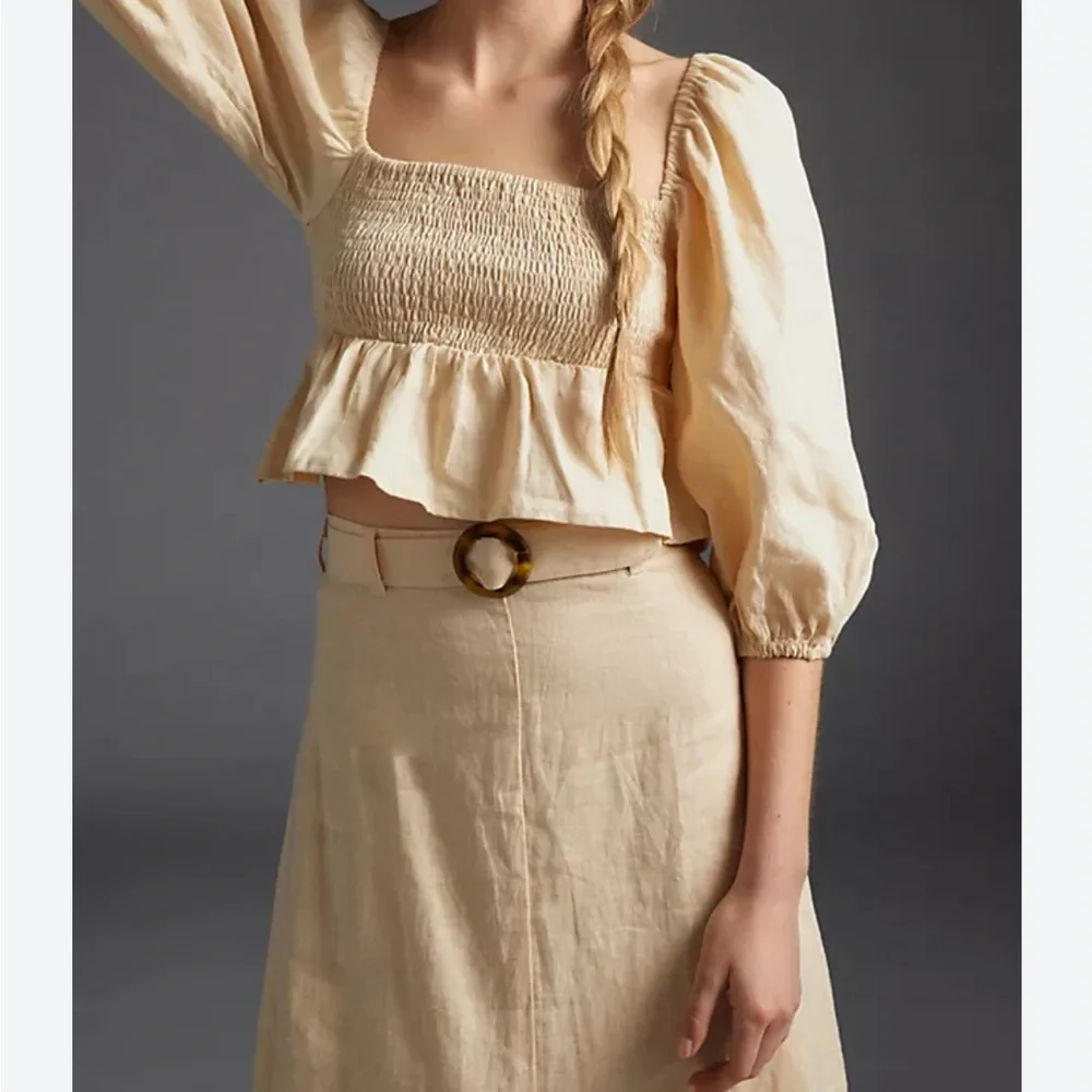 Faithfull the Brand Linen Smocked Blouse